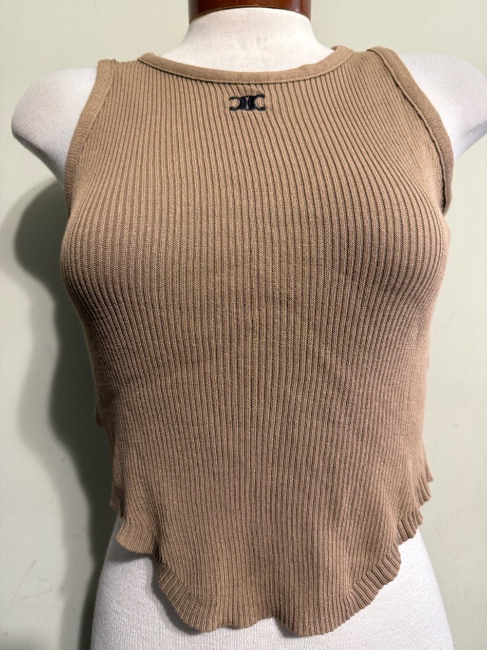CELINE RIBBED CROPPED TANK BROWN SEE MEASUREMENTS PRE-OWNED CROPPED